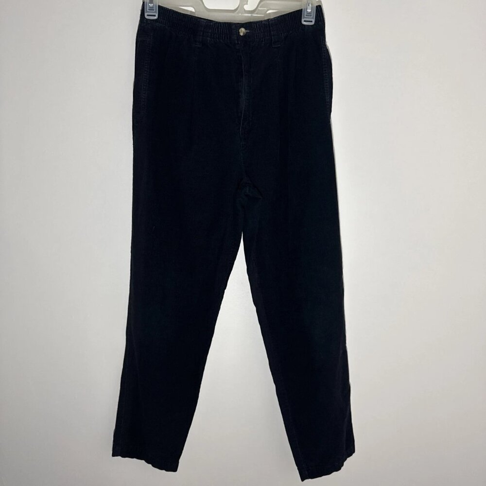 Vintage Eddie Bauer Women's Dark Black or Blue Corduroy Pants Pleated Large